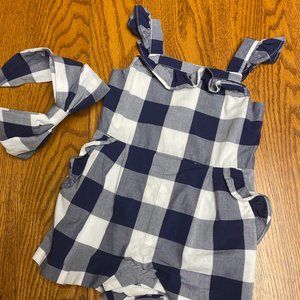 Navy and White Checkered Kids One Piece
